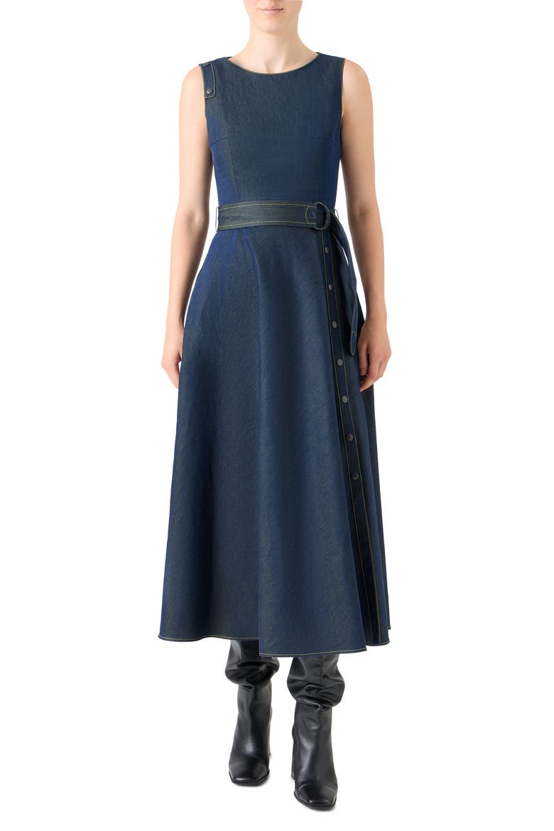 Sleeveless Denim A-Line Dress, Main, color, DARK-BLUE LEMON DENIM