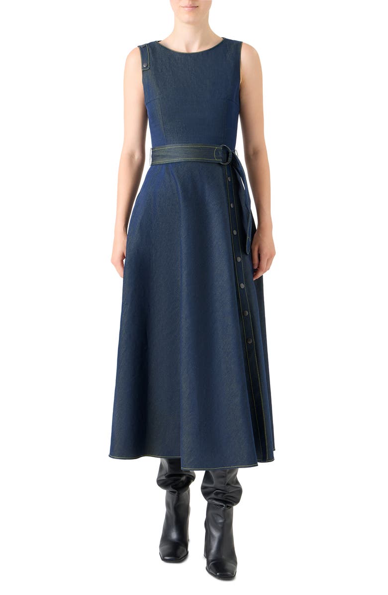 Akris punto Sleeveless Denim A-Line Dress, Main, color, Dark-Blue Lemon Denim