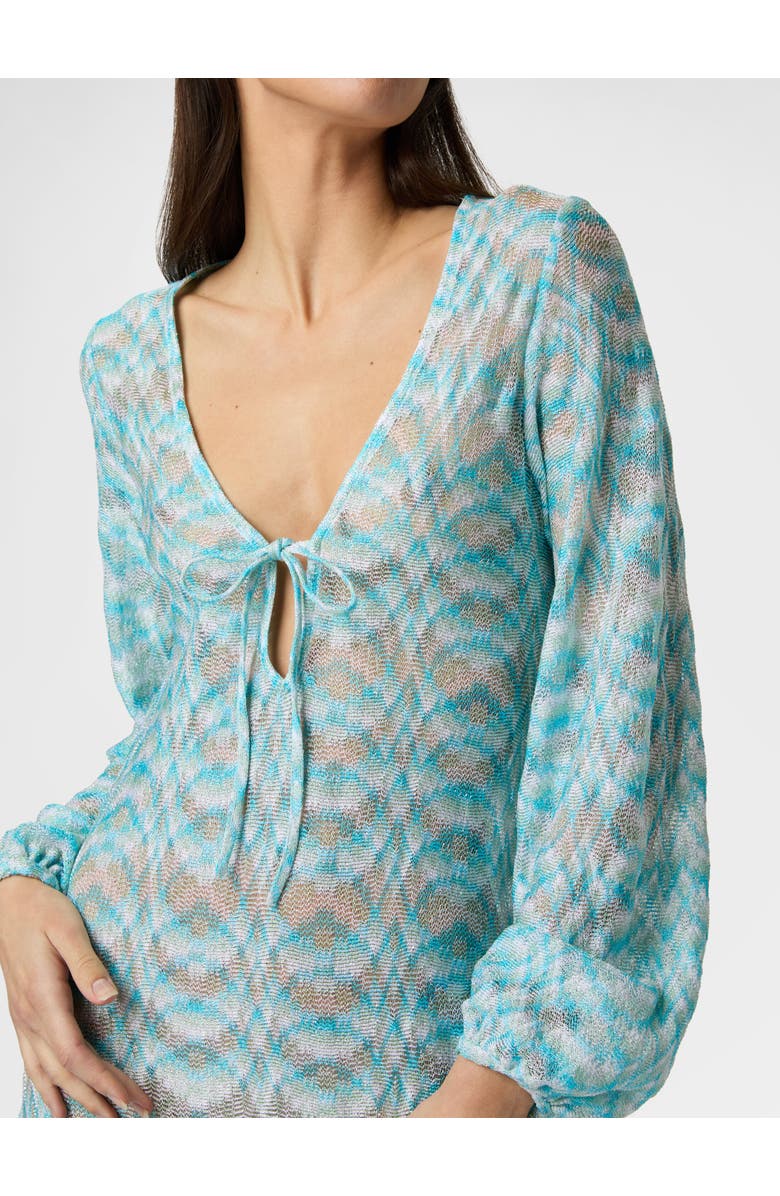 Missoni Long-sleeved Cover-up Dress In Shaded Lamé Viscose, Alternate, color, White & Light Blue