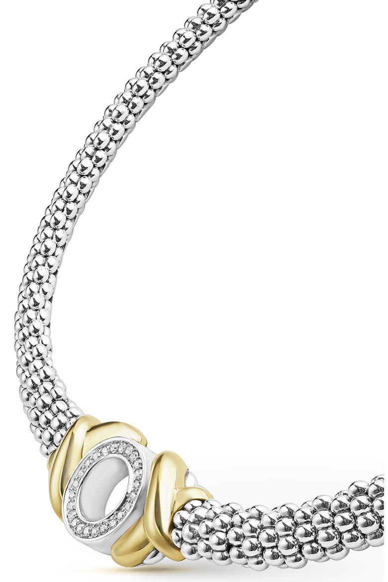 Embrace Pavé Diamond Circle Caviar Necklace, Alternate, color, SILVER