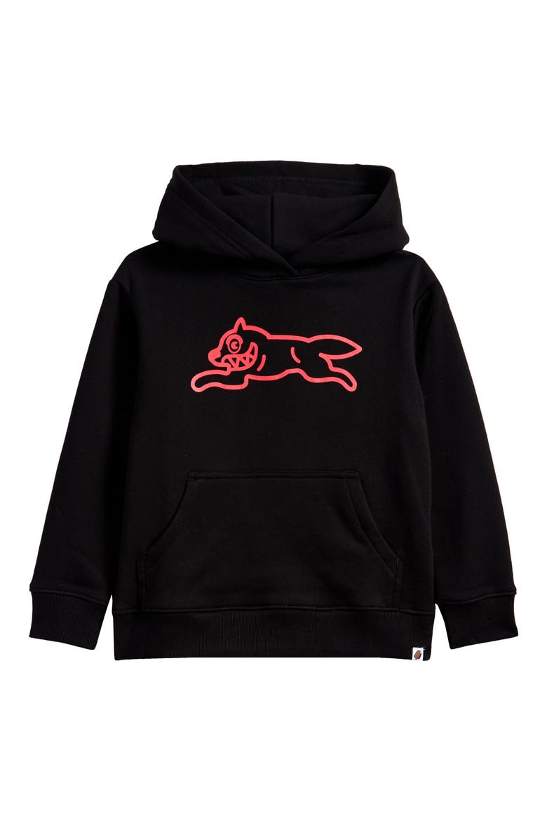 Kids' Orion Running Dog Logo Cotton Graphic Hoodie, Main, color, BLACK