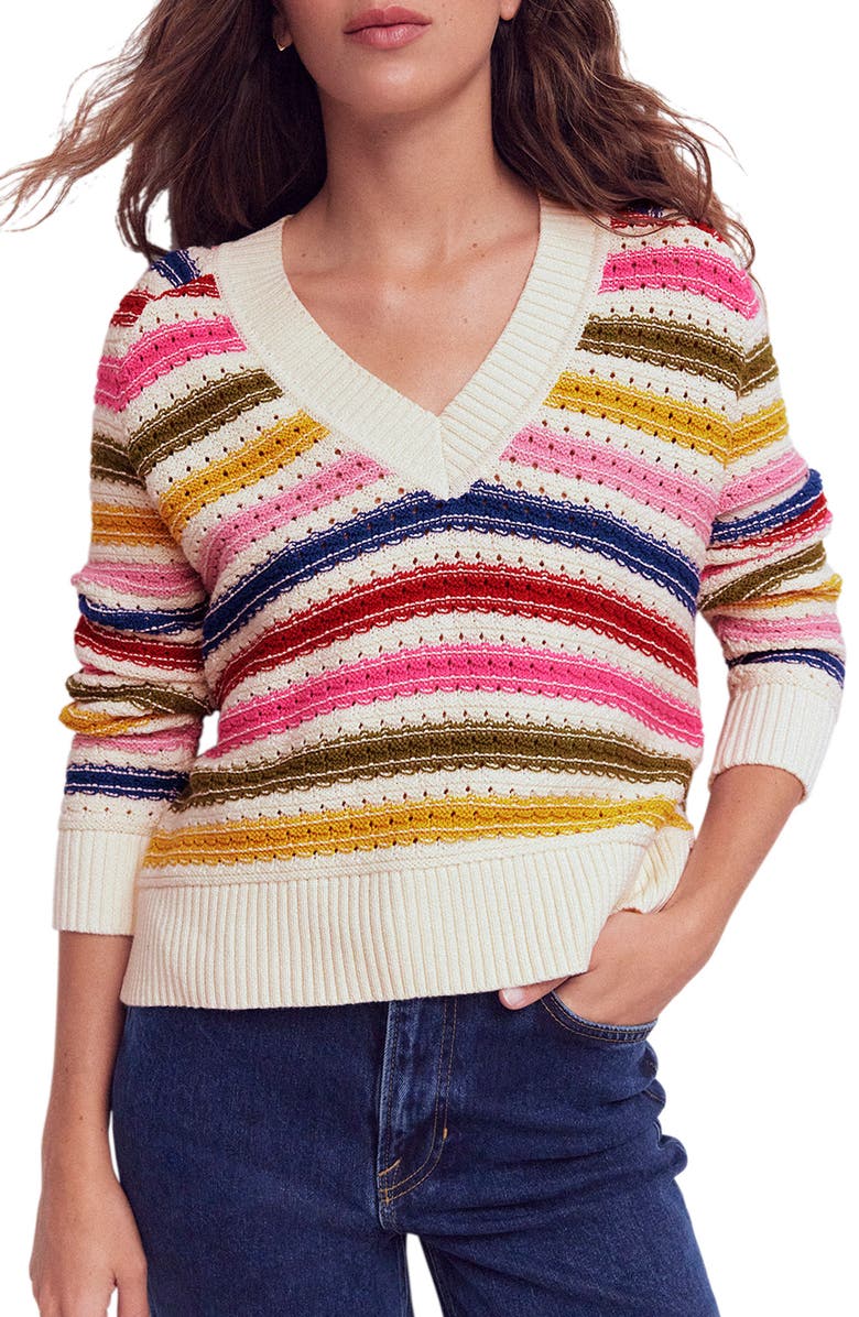 Boden Maeve Stripe Pointelle Detail Cotton Sweater, Main, color, Multi Stripe