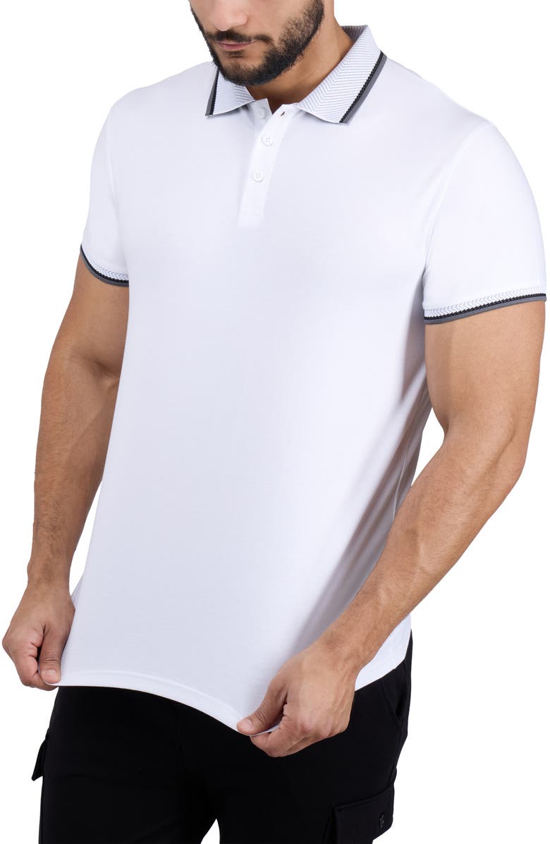XRAY Texture Cotton Knit Polo, Alternate, color, White/ Light Heather Grey