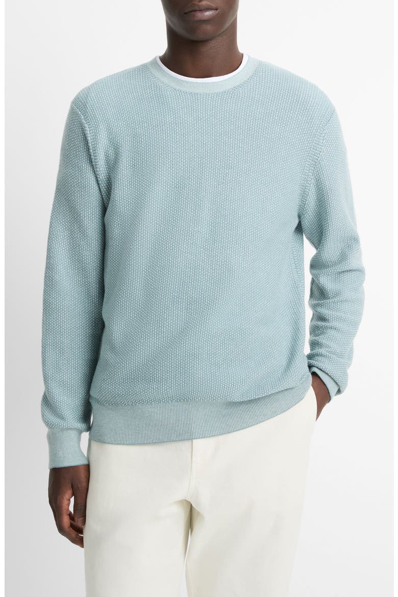 Geometric Jacquard Wool & Cotton Blend Crewneck Sweater, Main, color, LAGOON/ CLASSIC CREAM