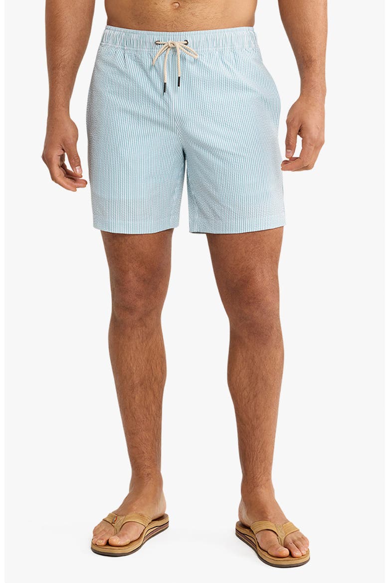 The Bayberry Medallion Print Water Repellent Swim Trunks, Main, color, SEAPINE SEERSUCKER