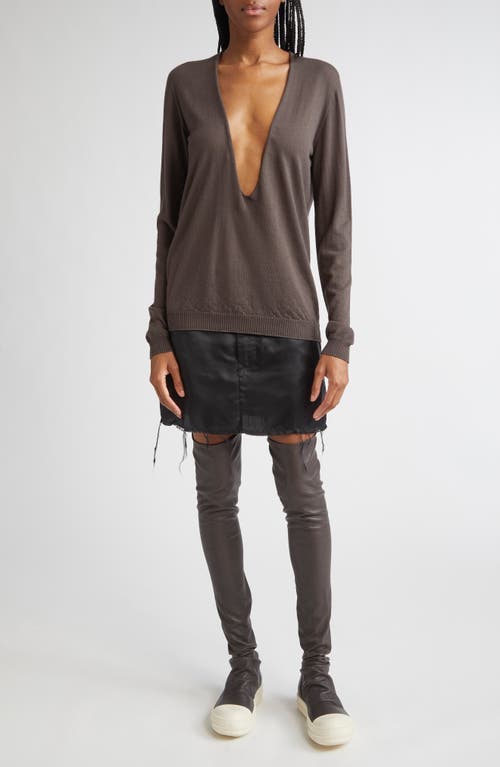 Rick Owens Extreme V-neck Virgin Wool Sweater In Brown