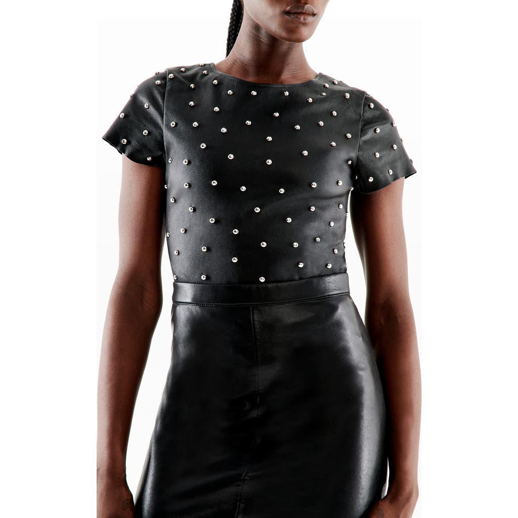 As By Df Margot Embellished Stretch Leather Tee In Black