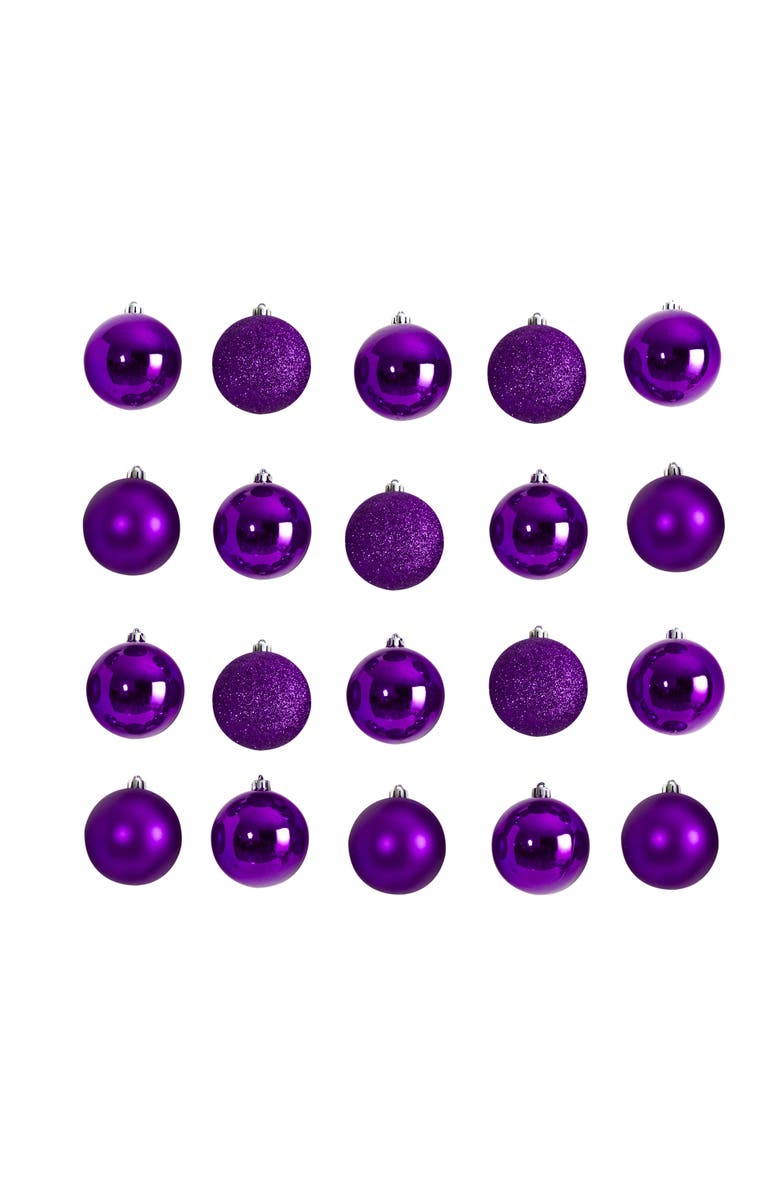 NEARLY NATURAL Holiday Christmas 20 Count 3-in Purple Shatterproof Ornament Set, Main, color, Purple