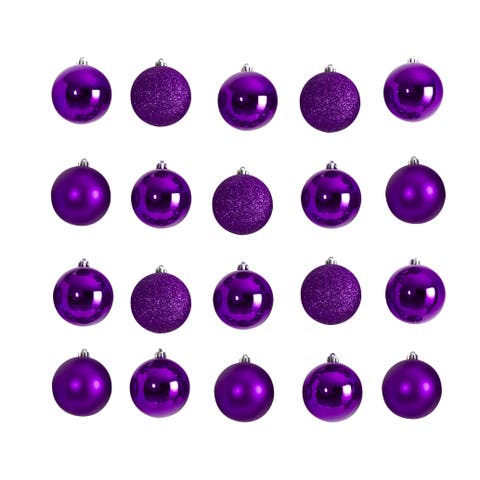 Holiday Christmas 20 Count 3-in Purple Shatterproof Ornament Set