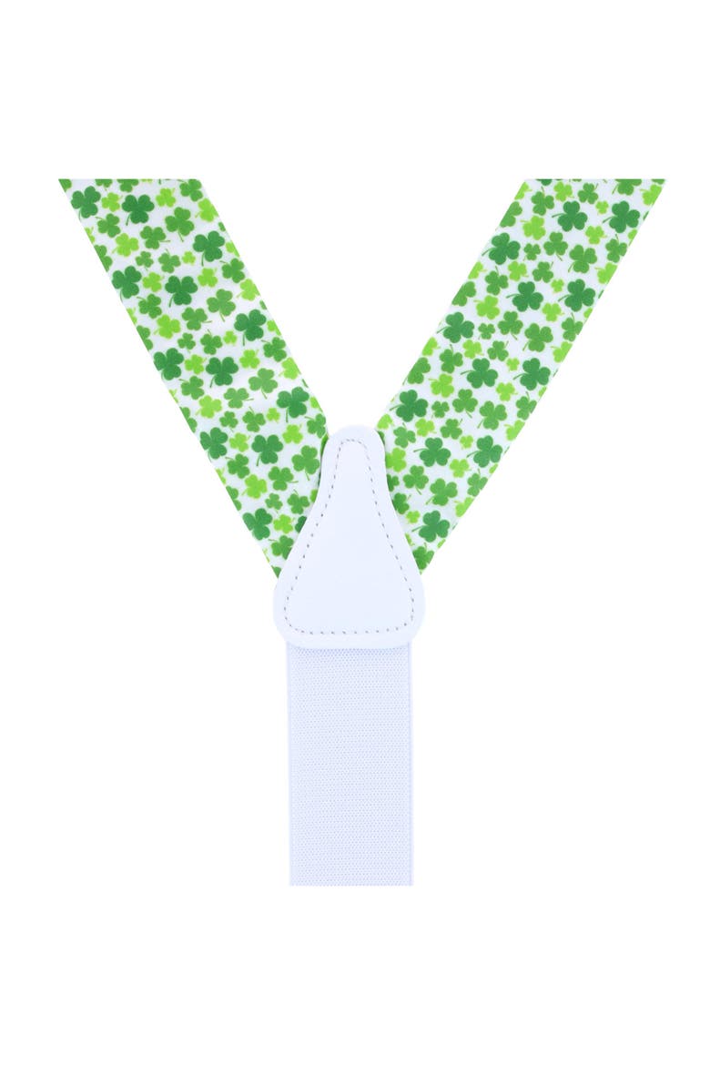 White Shamrock Silk Button End Suspenders, Alternate, color, White