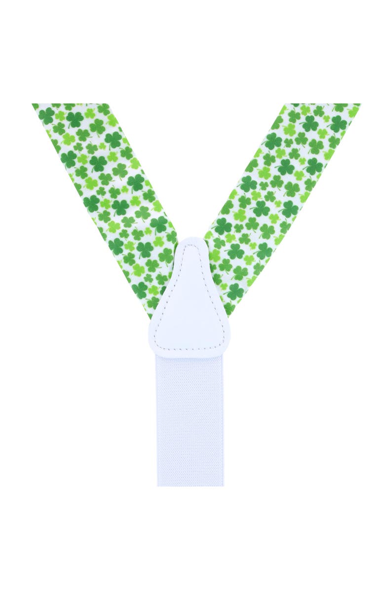 Trafalgar White Shamrock Silk Button End Suspenders, Alternate, color, White