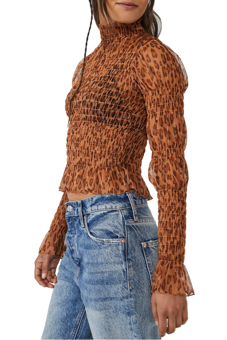 Hello There Smocked Crop Top, Alternate, color, LEOPARD COMBO