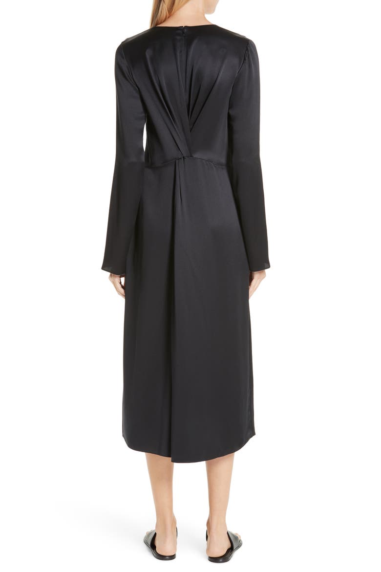 Front and Back Twist Silk Dress, Alternate, color, BLACK