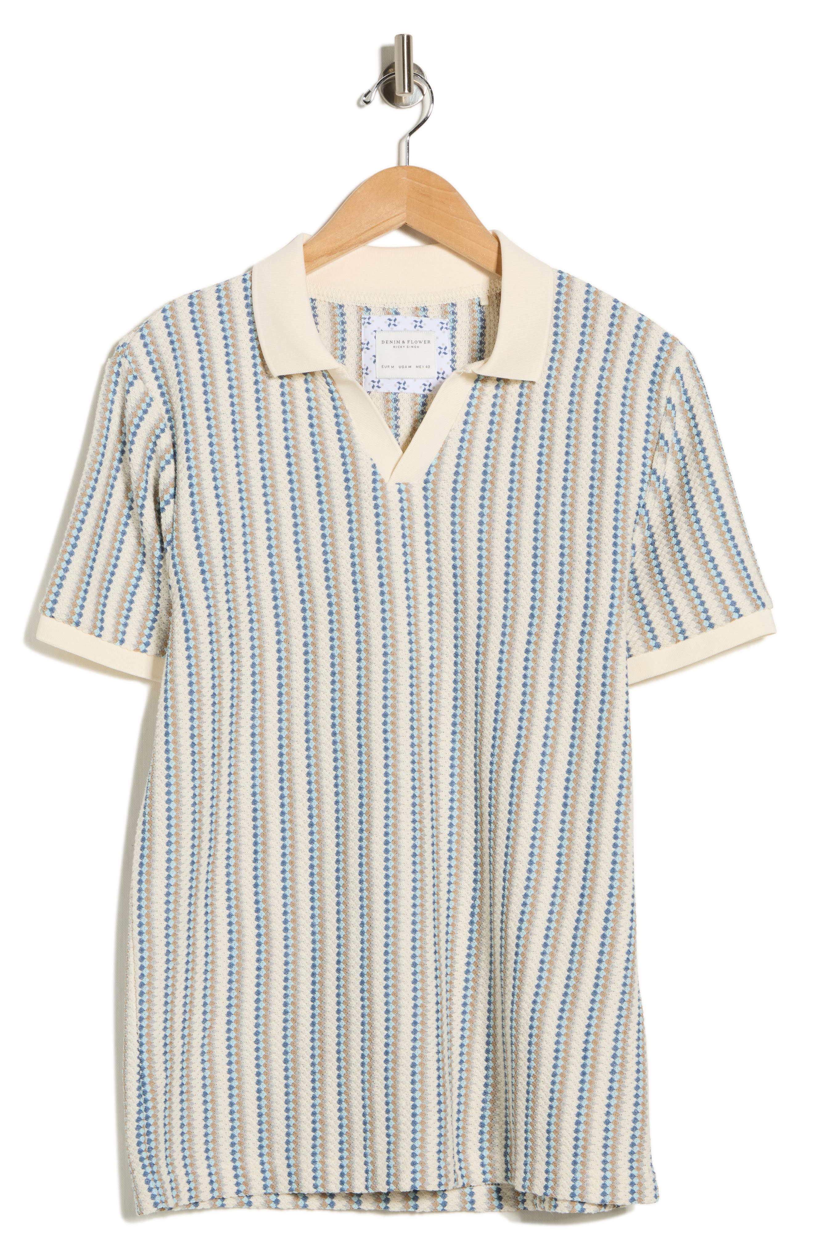 DENIM AND FLOWER Textured Stripe Johnny Collar Polo