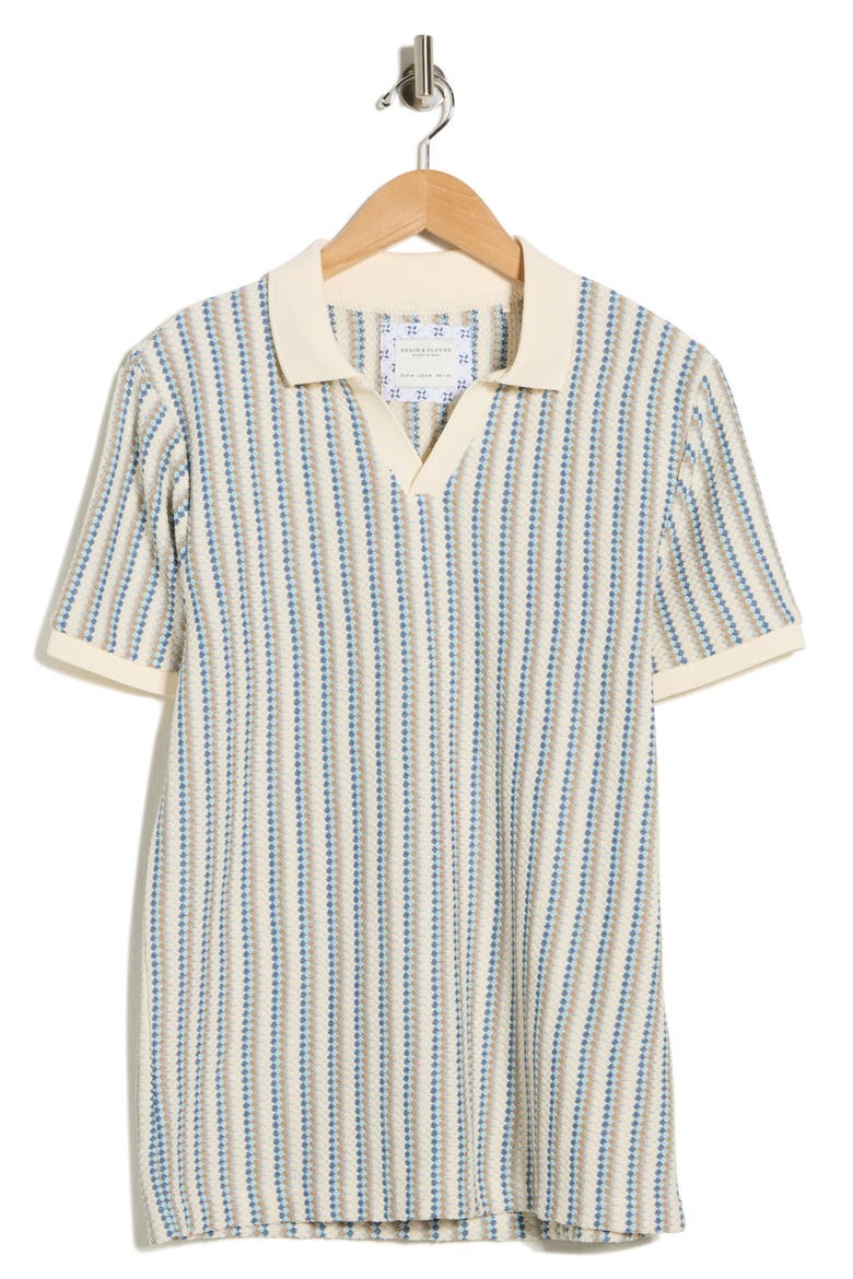 Textured Stripe Johnny Collar Polo, Alternate, color, CREAM