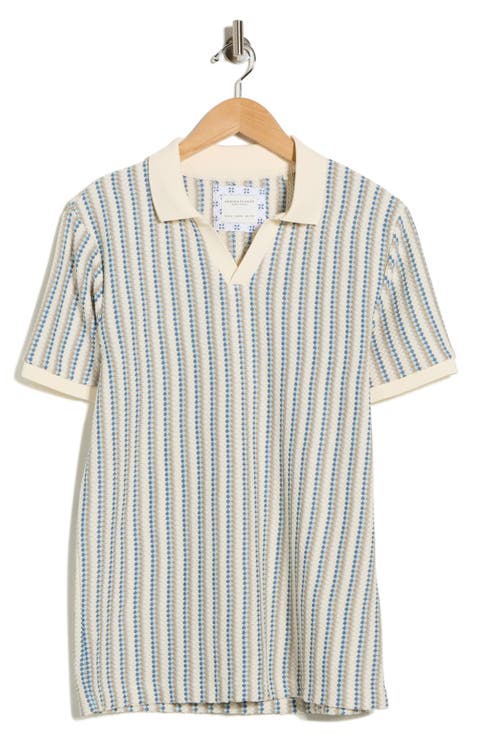 Textured Stripe Johnny Collar Polo