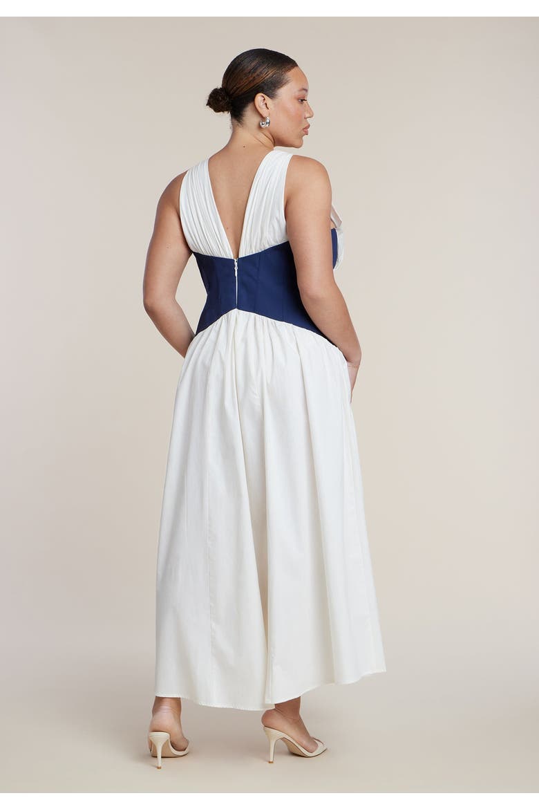 Corset Detail Poplin Maxi Dress, Alternate, color, JET STREAM