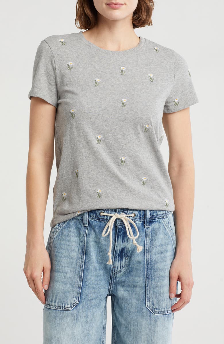 Lucky Brand Flower Embroidered Cotton T-Shirt, Main, color, 