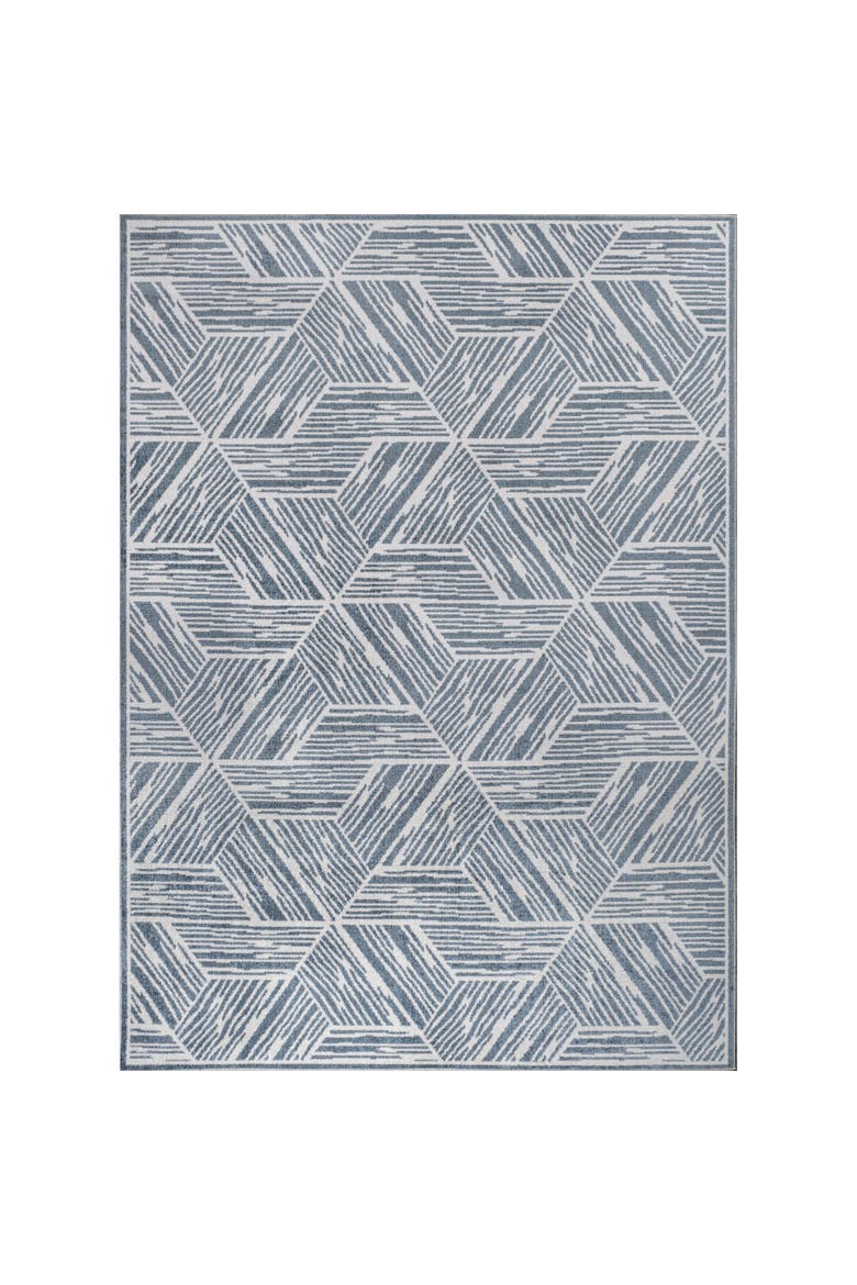 Vector Modern Coastal Geometric Machine-Washable Area Rug, Alternate, color, Blue/Cream