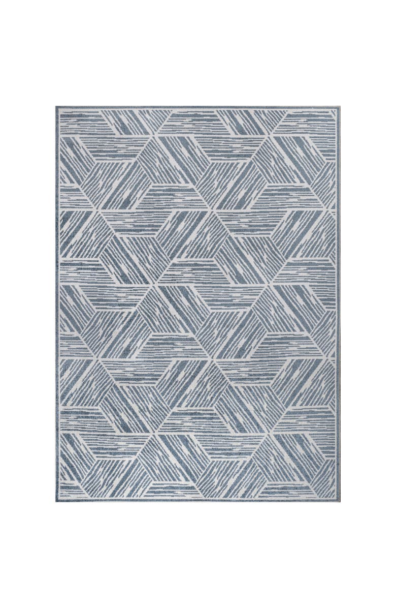 JONATHAN Y Vector Modern Coastal Geometric Machine-Washable Area Rug, Alternate, color, Blue/Cream