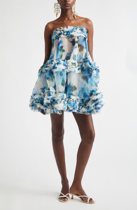 Alchemy Floral Silk Organza Ruffle Minidress