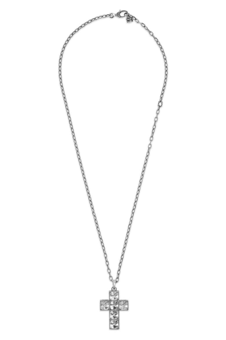 G-Cube Stone Cross Necklace, Main, color, STERLING SILVER/ CRYSTAL