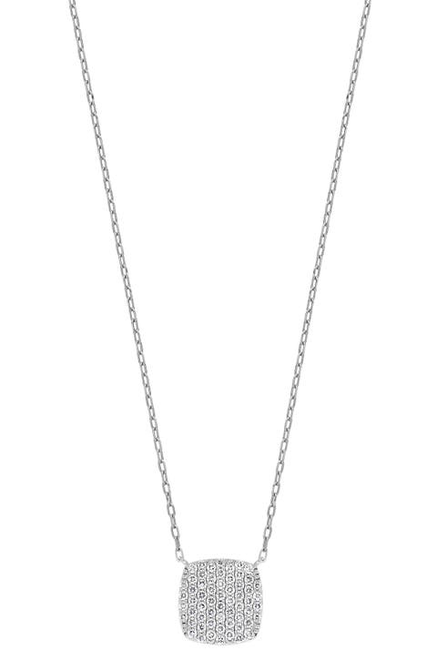 18K White Gold Pavé Diamond Cushion Pendant Necklace