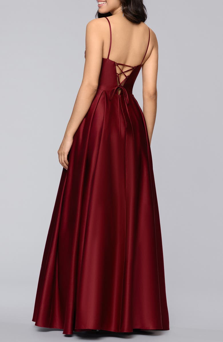 Blondie Nites Beaded Embroidery Detail Satin Gown, Alternate, color, Wine