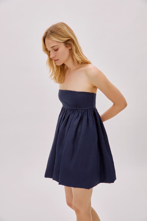 Labeca London Mykono Linen Strapless Dress In Blue