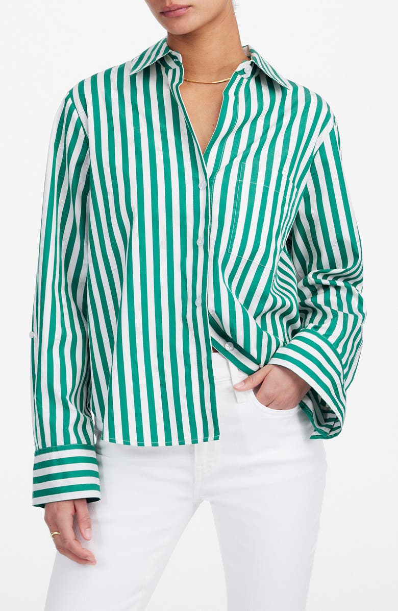 Madewell Poplin Easy Y-Neck Button-Up Shirt, Main, color, Verdant Green