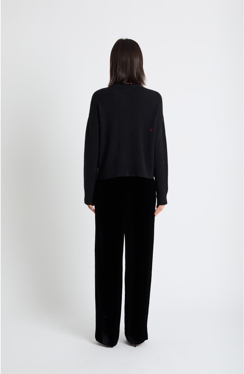 Chinti & Parker Wool-Cashmere Velvet Bow Cardigan, Alternate, color, Black