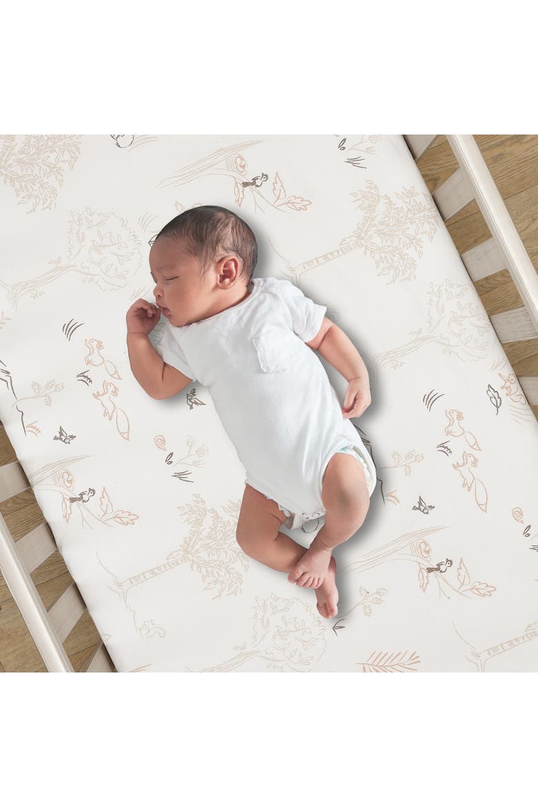 Treetop Fox Woodland Breathable Cotton Fitted Crib/Toddler Sheet, Alternate, color, Cream
