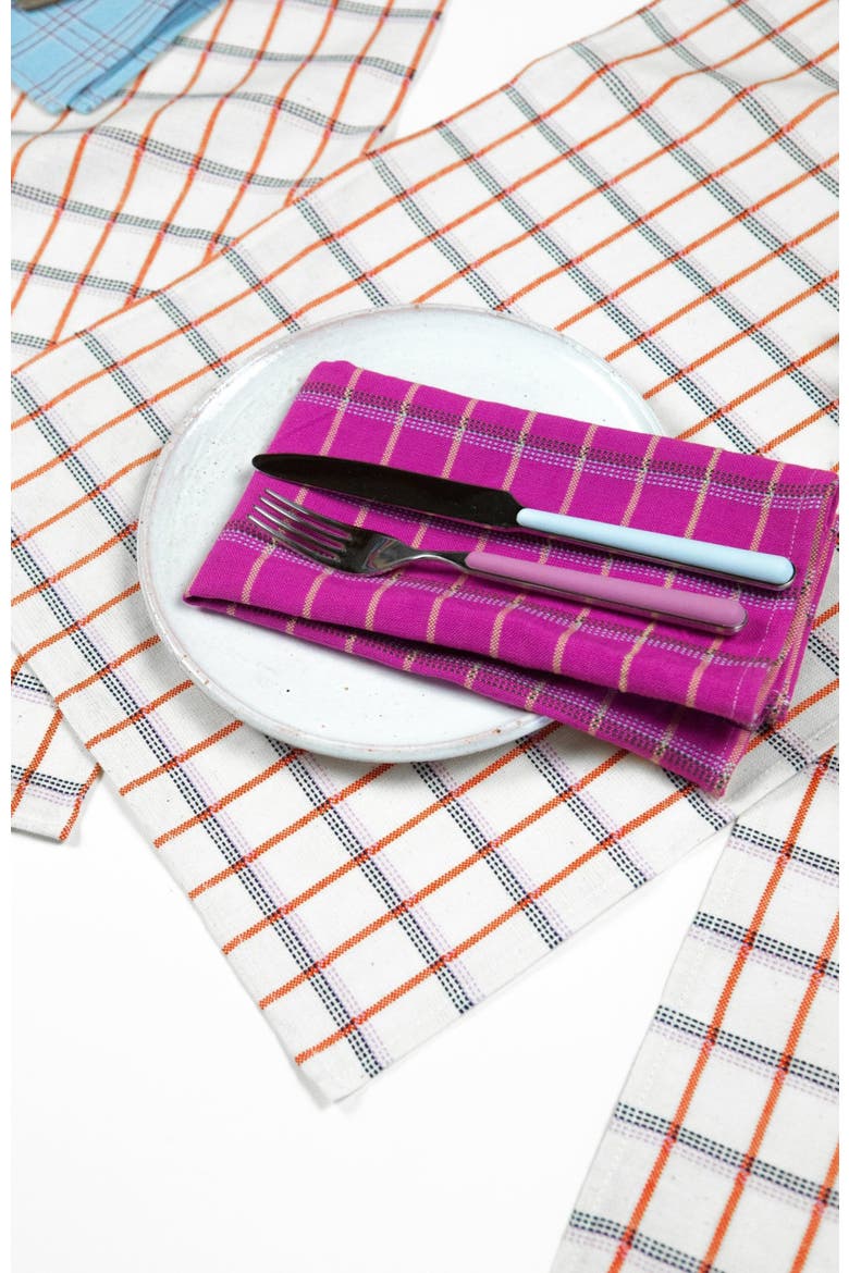 San Lucas White and Orange Handwoven Cotton Placemats, Set of 4, Alternate, color, White