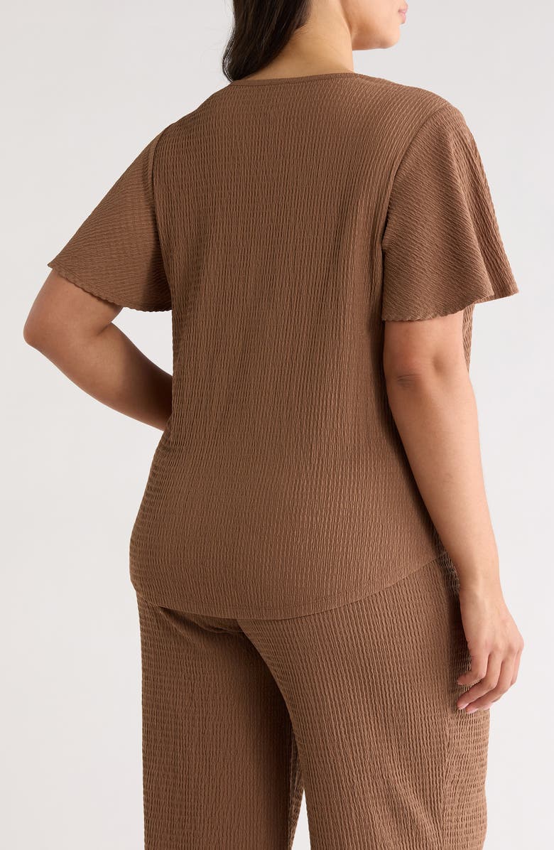 AK ANNE KLEIN Flutter Sleeve V-Neck T-Shirt, Alternate, color, Mushroom