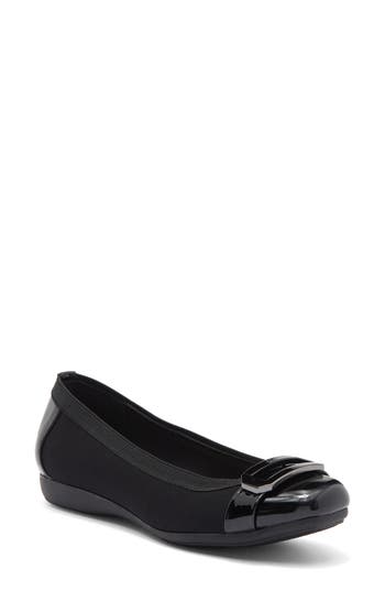 Anne Klein Ursula Ballet Flat In Black Matte Stretch