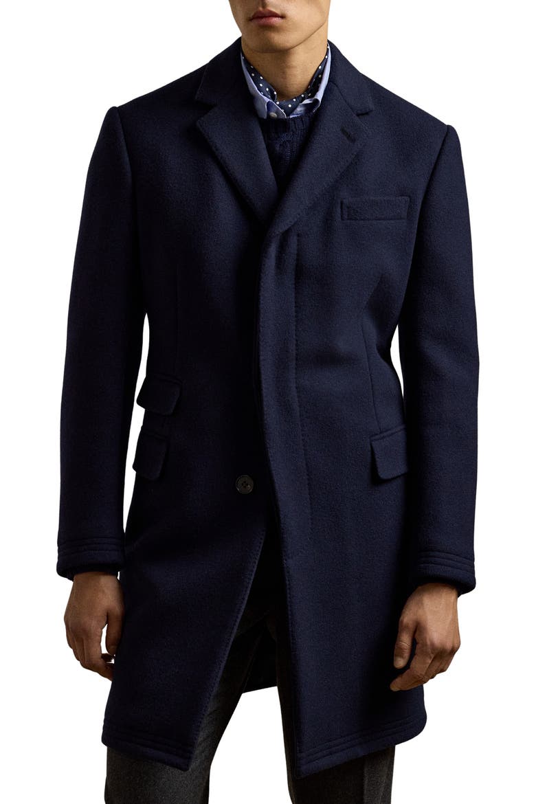 Kent Paddock Brushed Wool Topcoat, Main, color, NAVY