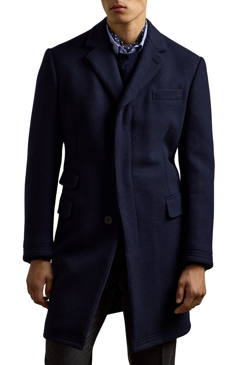 Ralph Lauren Purple Label Kent Paddock Brushed Wool Topcoat, Main, color, Navy