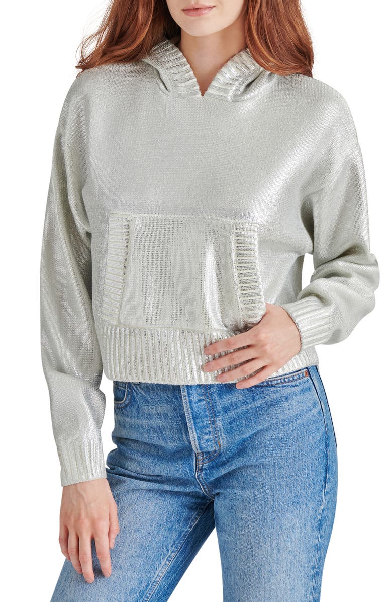 Steve Madden Cameran Metallic Sweater Hoodie, Main, color, 