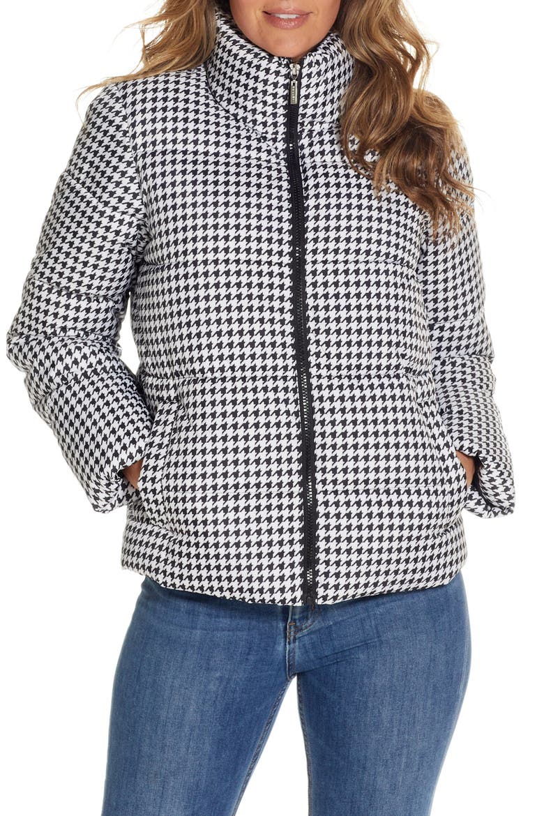 Houndstooth Puffer Jacket, Main, color, BLACK/ WHITE