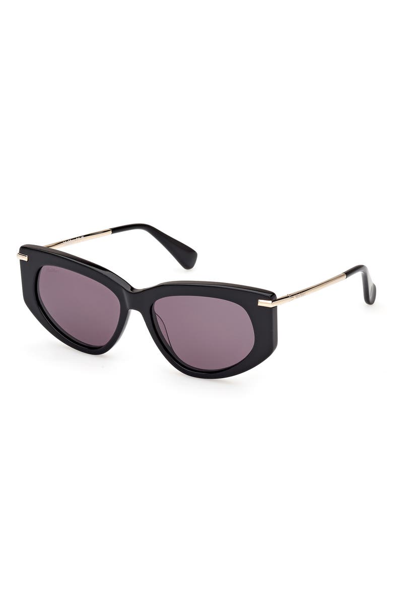 Max Mara Beth 54mm Polarized Geometric Sunglasses, Alternate, color, Shiny Black / Smoke