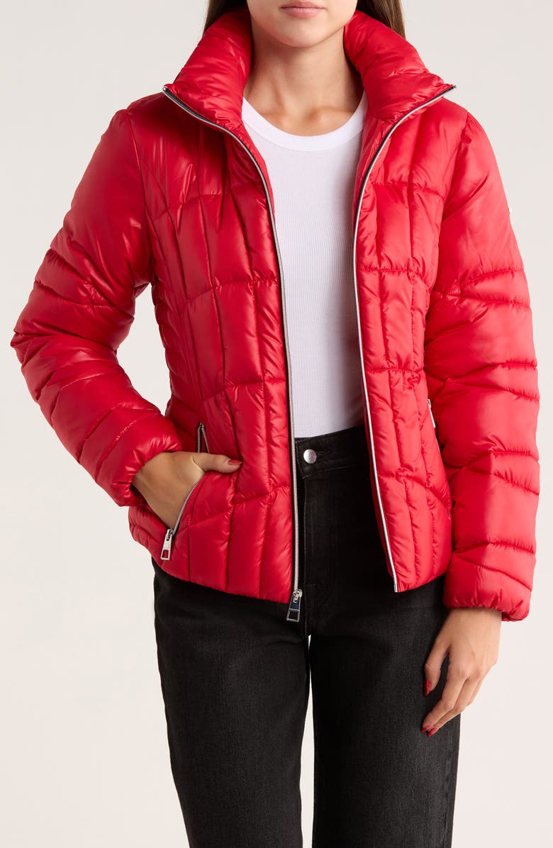 BCBGeneration Zip Corset Puffer Jacket, Alternate, color, Cherry