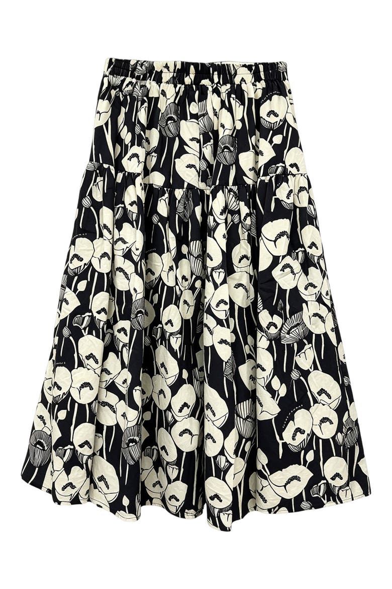 Floral Cotton Pull-On Skirt, Main, color, BLACK/ WHITE FLORAL PRINT