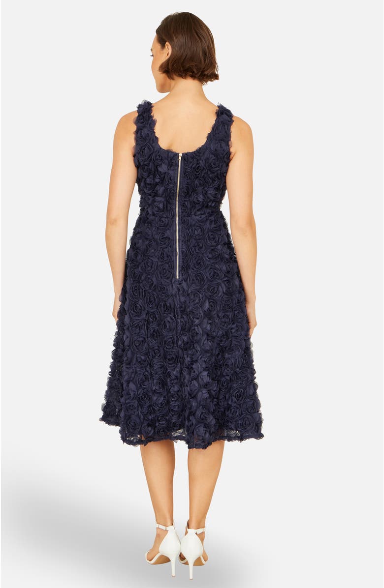 Yumi Applique Floral Skater Dress, Alternate, color, Navy