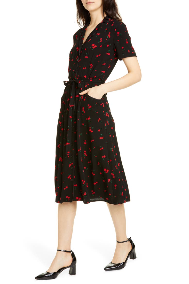 Maria Cherry Print Shirtdress, Alternate, color, BLACK CHERRY