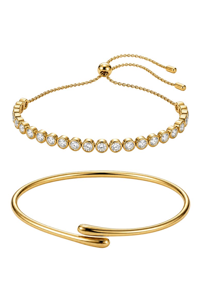 Memory Wire & Adjustable Tennis Bracelet Set, Main, color, GOLD