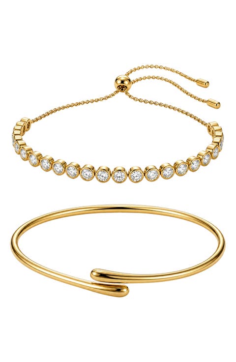 Memory Wire & Adjustable Tennis Bracelet Set