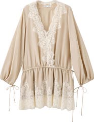 MANGO Lace Trim Long Sleeve Minidress