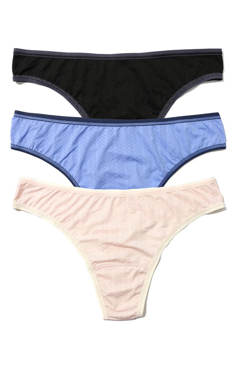Hanky Panky MoveCalm<sup>™</sup> Assorted 3-Pack Natural Rise Thongs, Main, color, Bgcp