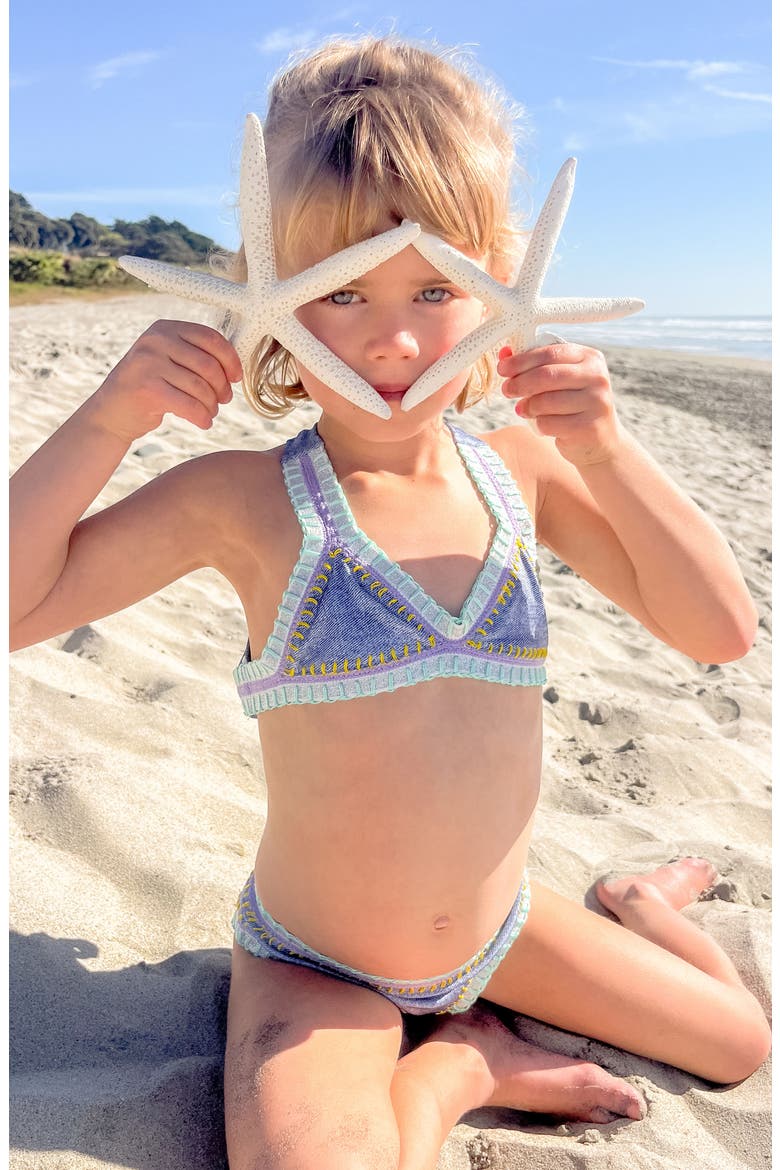 Kids' Rainbow Embroidered Two-Piece Swimsuit, Alternate, color, INDIE SKY
