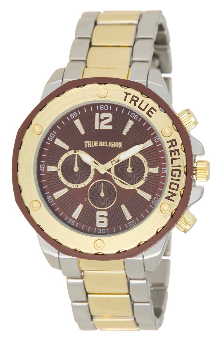True Religion Chronograph Bracelet Watch, 43mm, Main, color, Brown/ Two Tone